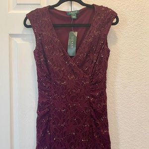 NWT Ralph Lauren Maroon Lace and Sequin Dress Size 6